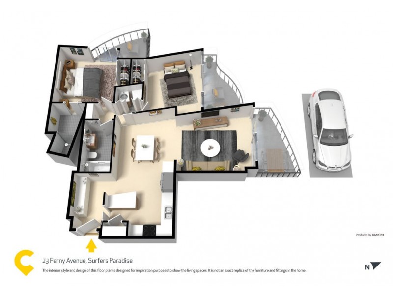 2222/23 Ferny Avenue, Surfers Paradise QLD 4217 Floorplan