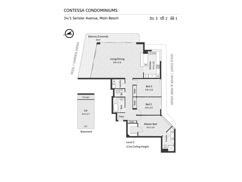 34/1 Serisier Ave, Main Beach QLD 4217 Floorplan