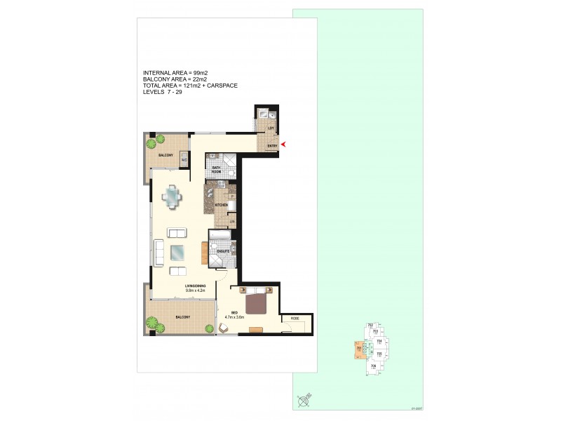 1301/4 Como Crescent, Southport QLD 4215 Floorplan