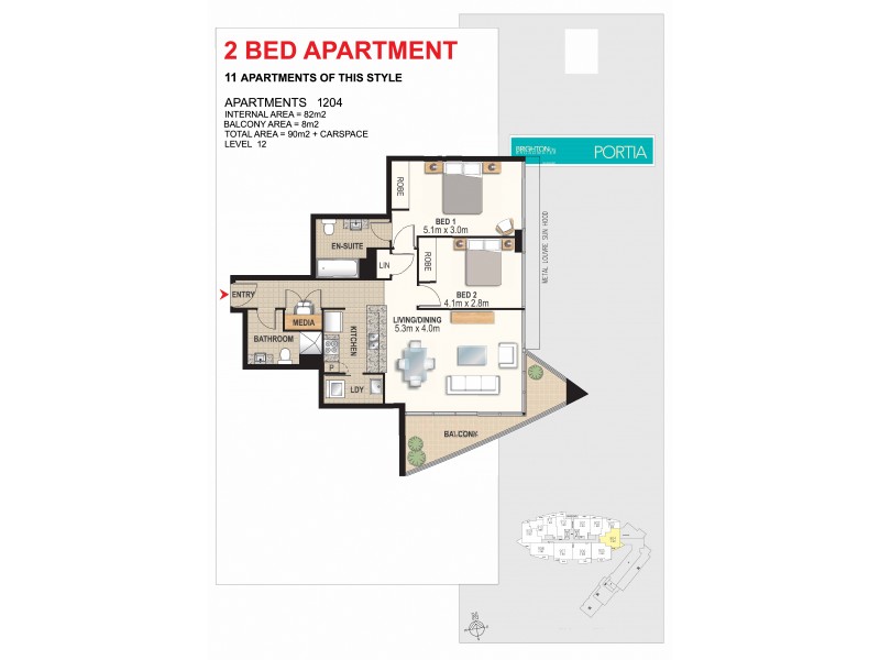 1204/2 Aqua Street, Southport QLD 4215 Floorplan