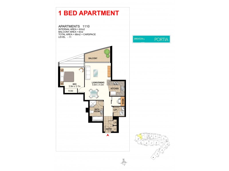 1110/2 Aqua Street, Southport QLD 4215 Floorplan