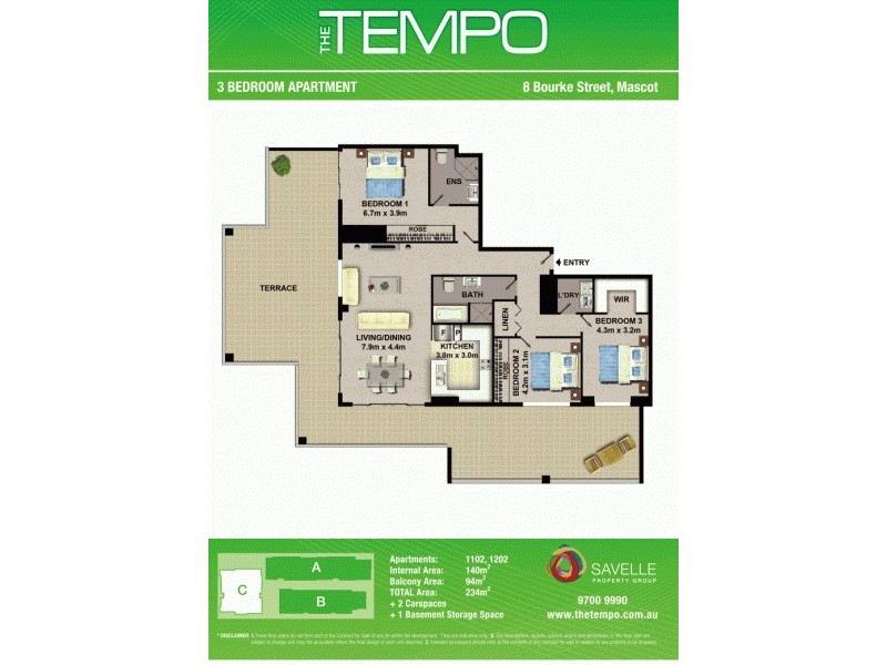 3 Bed /8 Bourke Street, Mascot NSW 2020 Floorplan