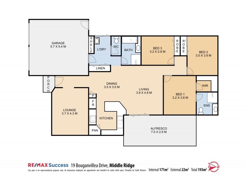 19 Bouganvillea Drive, Middle Ridge QLD 4350 Floorplan