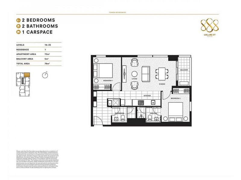 2901E/888 Collins Street, Docklands VIC 3008 Floorplan
