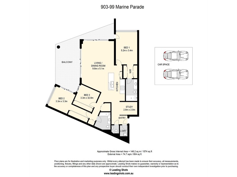 903/99 Marine Parade, Redcliffe QLD 4020 Floorplan