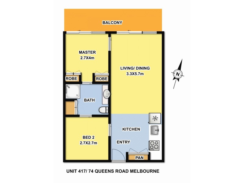 417/74 Queens Road, Melbourne VIC 3000 Floorplan