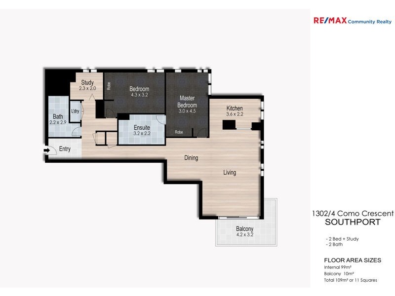 1302/4 Como Cresent, Southport QLD 4215 Floorplan