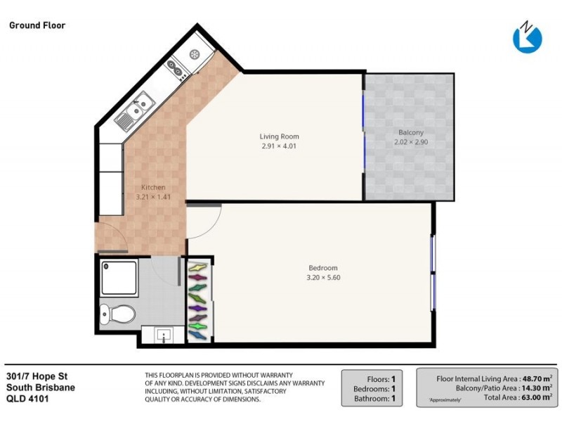 301/7 Hope Street, South Brisbane QLD 4101 Floorplan