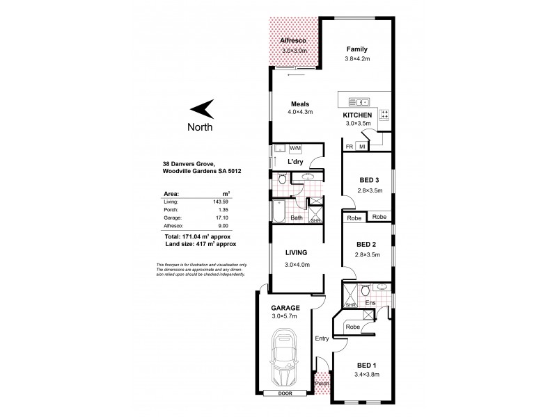 38 Danvers Grove, Woodville Gardens SA 5012 Floorplan