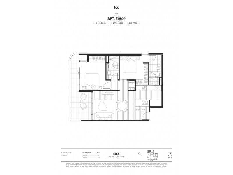 1509/7 Ella Street, Newstead QLD 4006 Floorplan