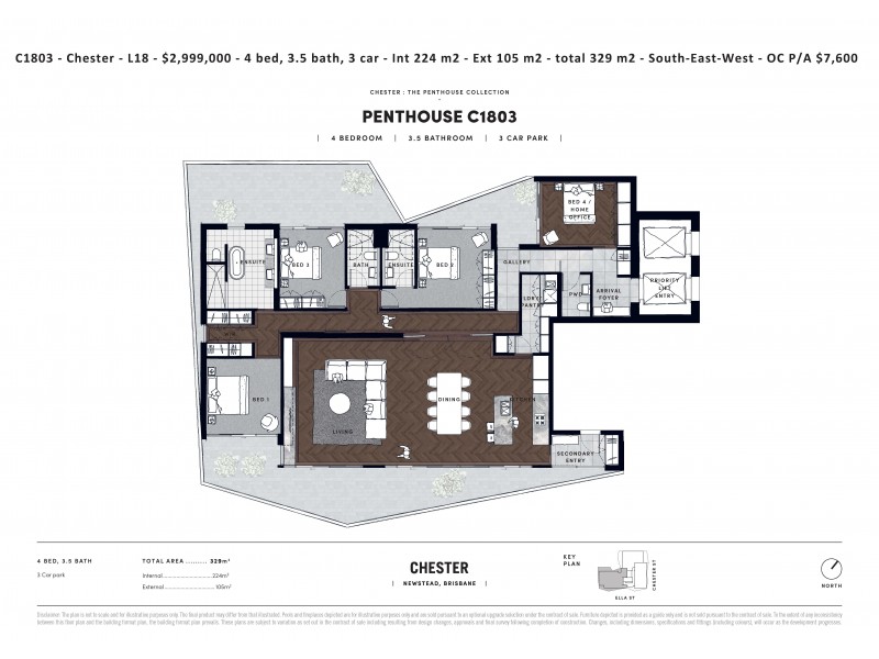 C1803 Penthouse/7 Chester Street, Newstead QLD 4006 Floorplan