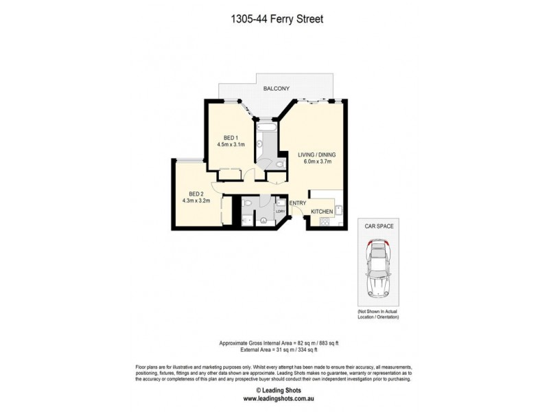 1305/44 FERRY STREET, Kangaroo Point QLD 4169 Floorplan