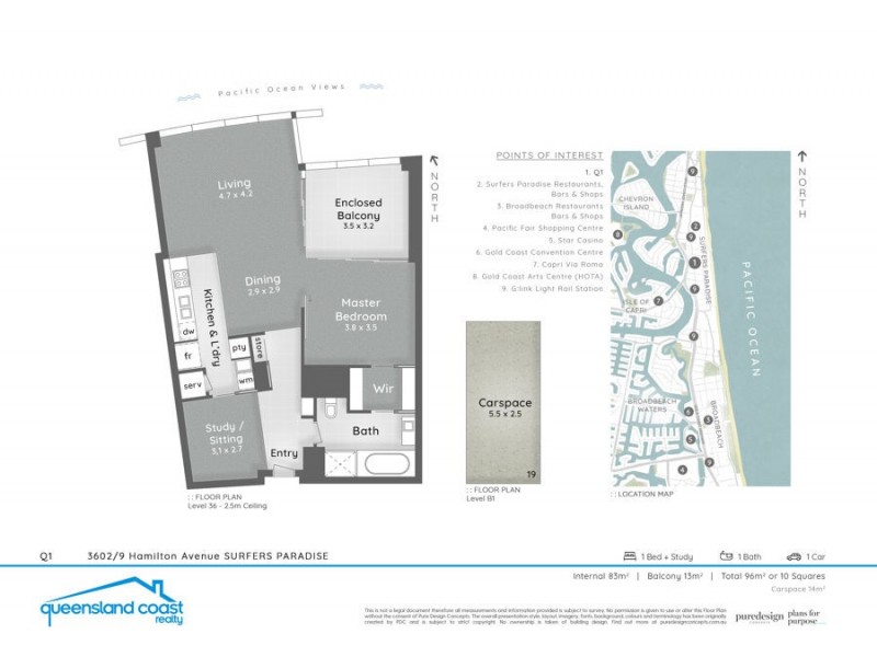 3602 9 Hamilton Avenue, Surfers Paradise QLD 4217 Floorplan