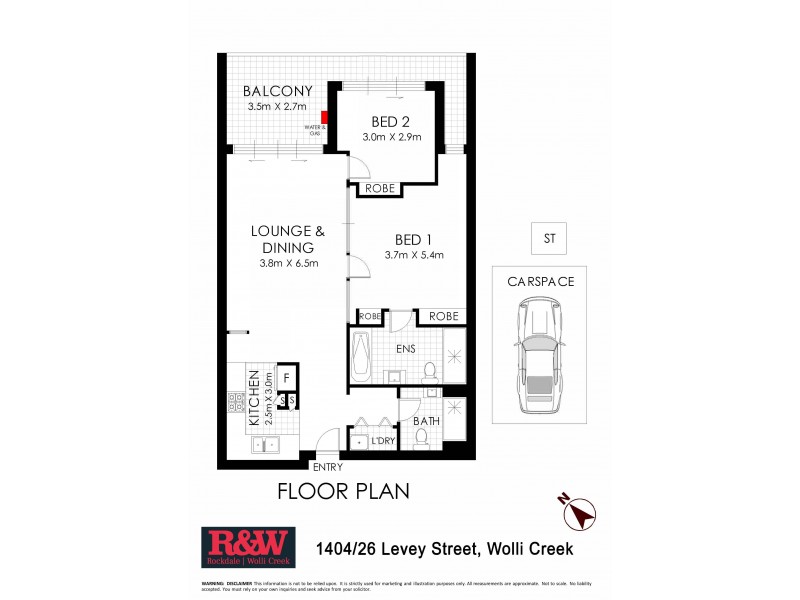 1404/26 Levey Street, Wolli Creek NSW 2205 Floorplan