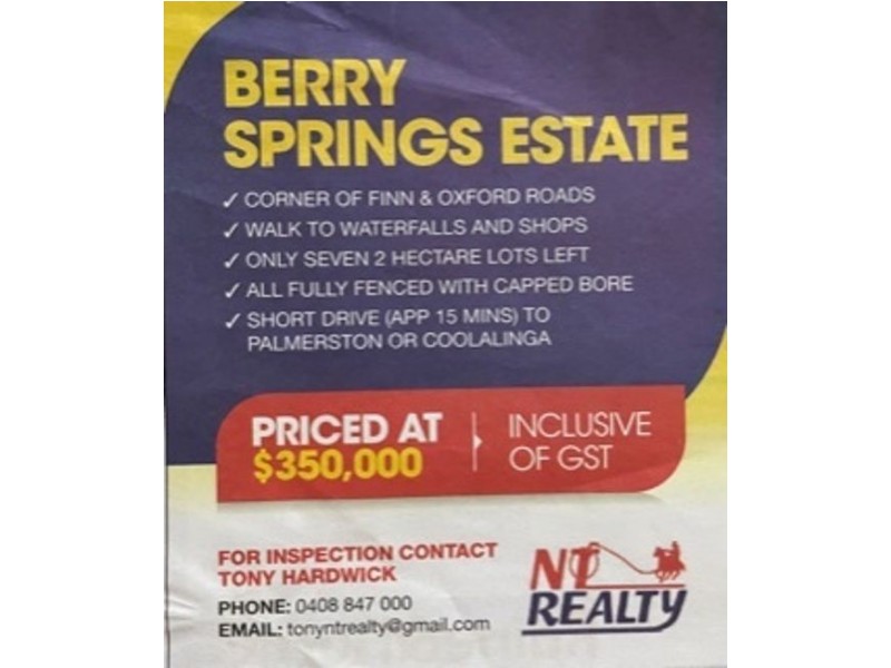 BERRY SPRINGS ESTATE, Berry Springs NT 0838