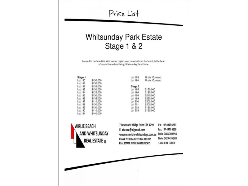 LOTS 180 -192 HAMILTON ROAD CARLISLE COAST, Bloomsbury QLD 4799