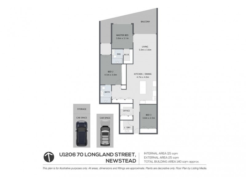 1206/70 Longland Street, Newstead QLD 4006 Floorplan