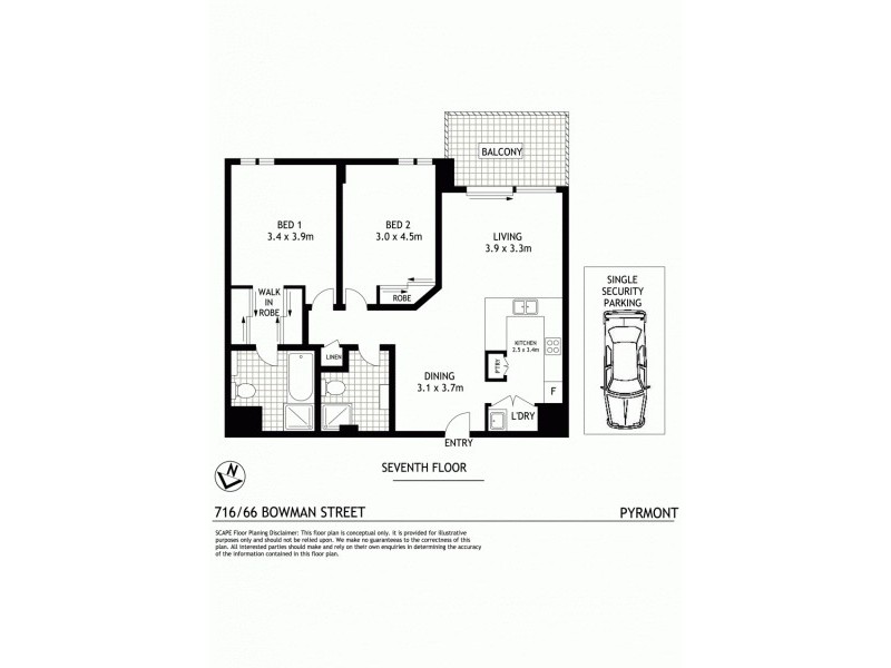 716/66 Bowman Street, Pyrmont NSW 2009 Floorplan