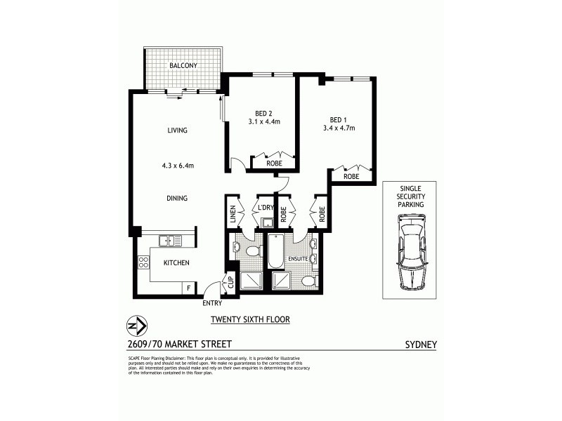 2609/70 Market Street, Sydney NSW 2000 Floorplan