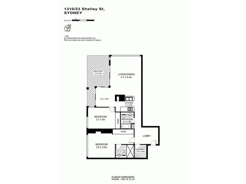1310/23 Shelley Street, Sydney NSW 2000 Floorplan