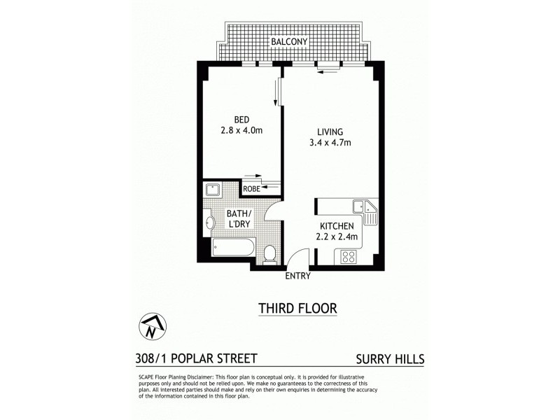 308/1 Poplar Street, Surry Hills NSW 2010 Floorplan