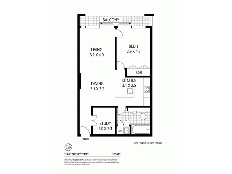 214/45 Shelley Street, Sydney NSW 2000 Floorplan