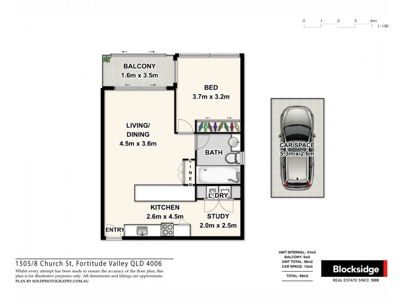 1505/8 Church Street, Fortitude Valley QLD 4006 Floorplan