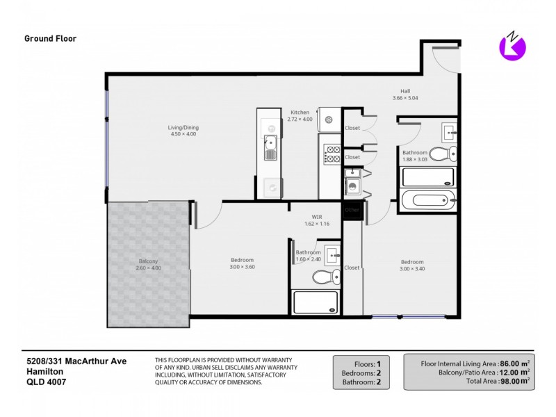 5208/331 MacArthur Avenue, Hamilton QLD 4007 Floorplan