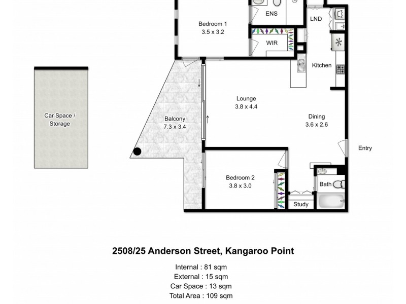 2508/25 Anderson Street, Kangaroo Point QLD 4169 Floorplan