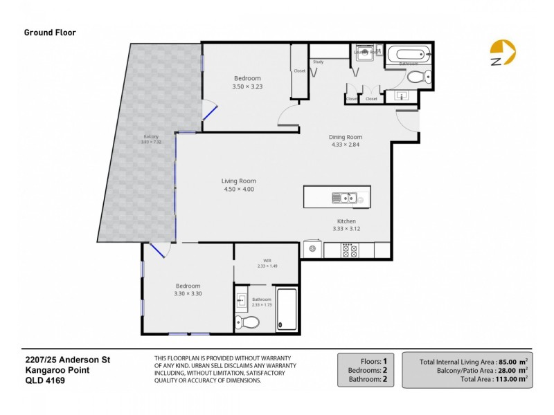 2207/25 Anderson Street, Kangaroo Point QLD 4169 Floorplan