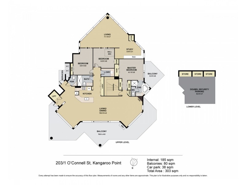 203/1 O’Connell, Kangaroo Point QLD 4169 Floorplan