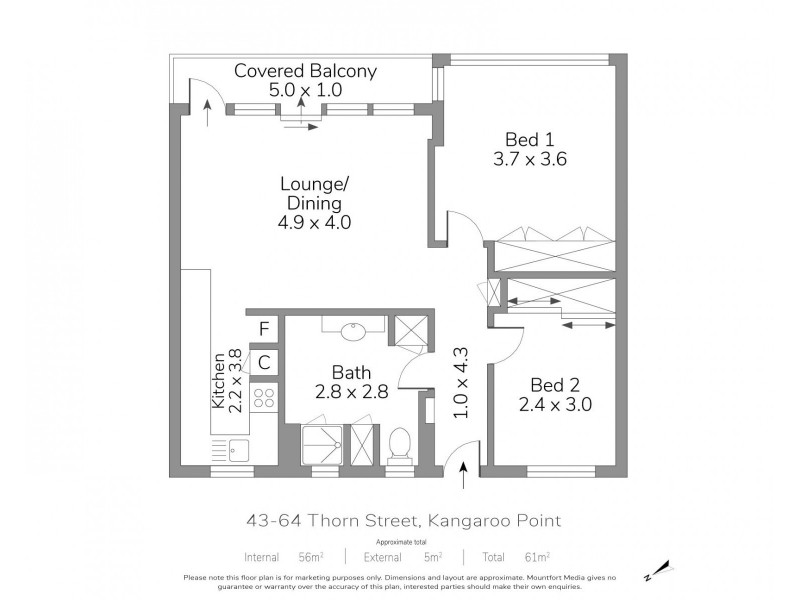 43/64 Thorn Street, Kangaroo Point QLD 4169 Floorplan