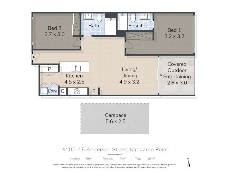 4105/15 Anderson Street, Kangaroo Point QLD 4169 Floorplan