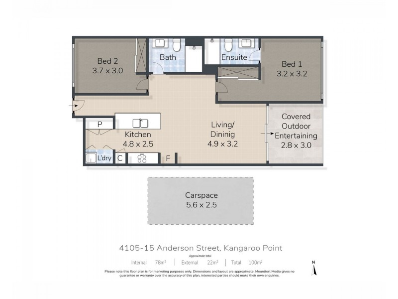 4105/15 Anderson Street, Kangaroo Point QLD 4169 Floorplan
