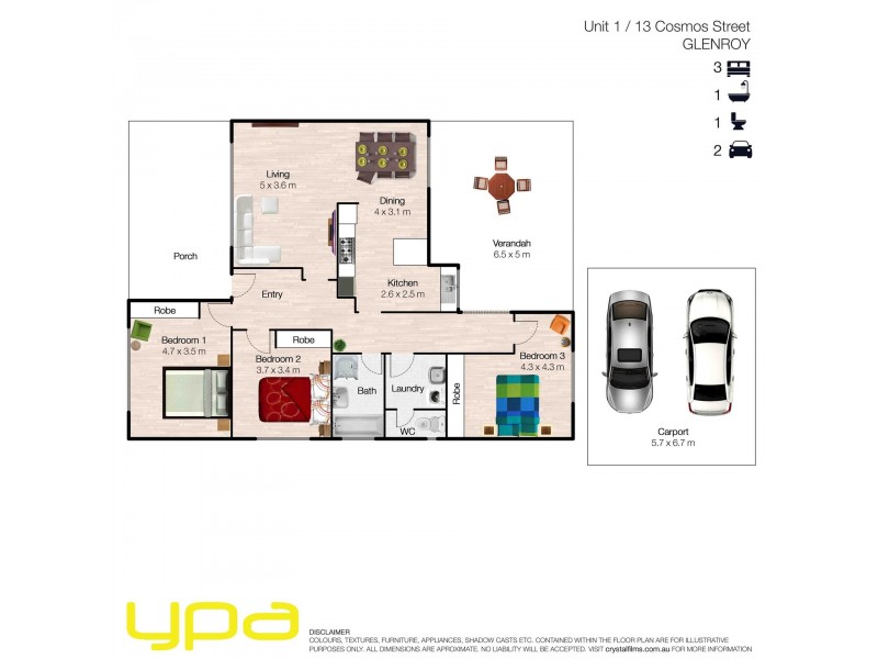 1/13 Cosmos Street, Glenroy VIC 3046 Floorplan